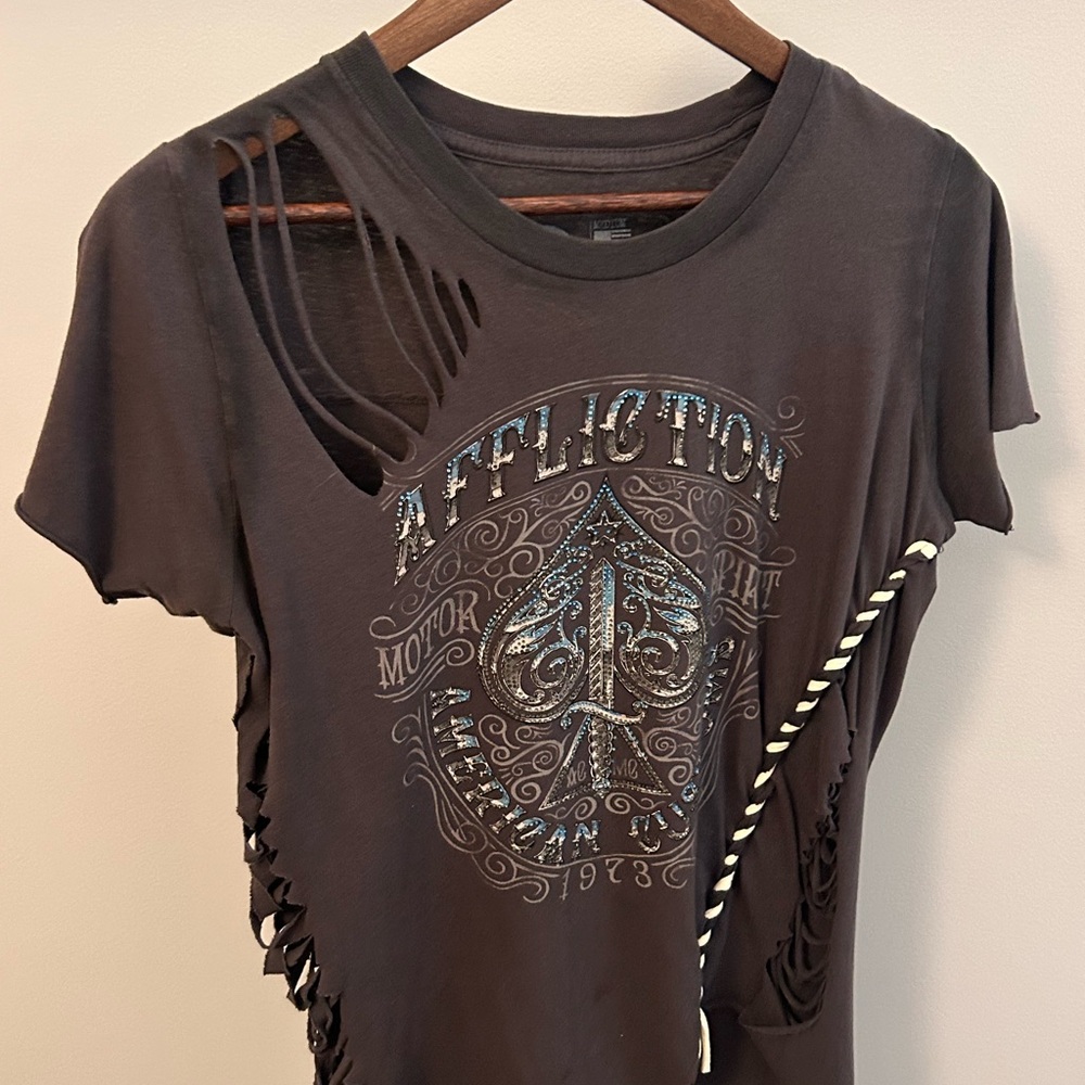 Affliction Charcoal Distressed Tee with Silver Accents